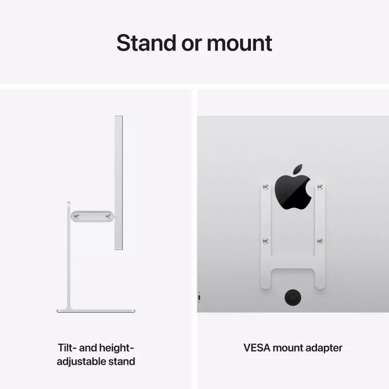 Monitorius Apple Studio Display XDR 27 colių 5K Ultra HD LED, standartinis stiklas, reguliuojamo aukščio ir pasvirimo stovas, sidabrinis