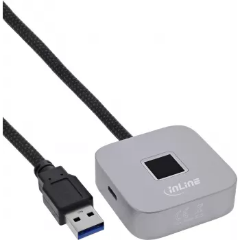 USB pirštų atspaudų skaitytuvas su stotelė InLine 41360K, suderinamas su Windows Hello, 1,5 m laidas, sidabrinis