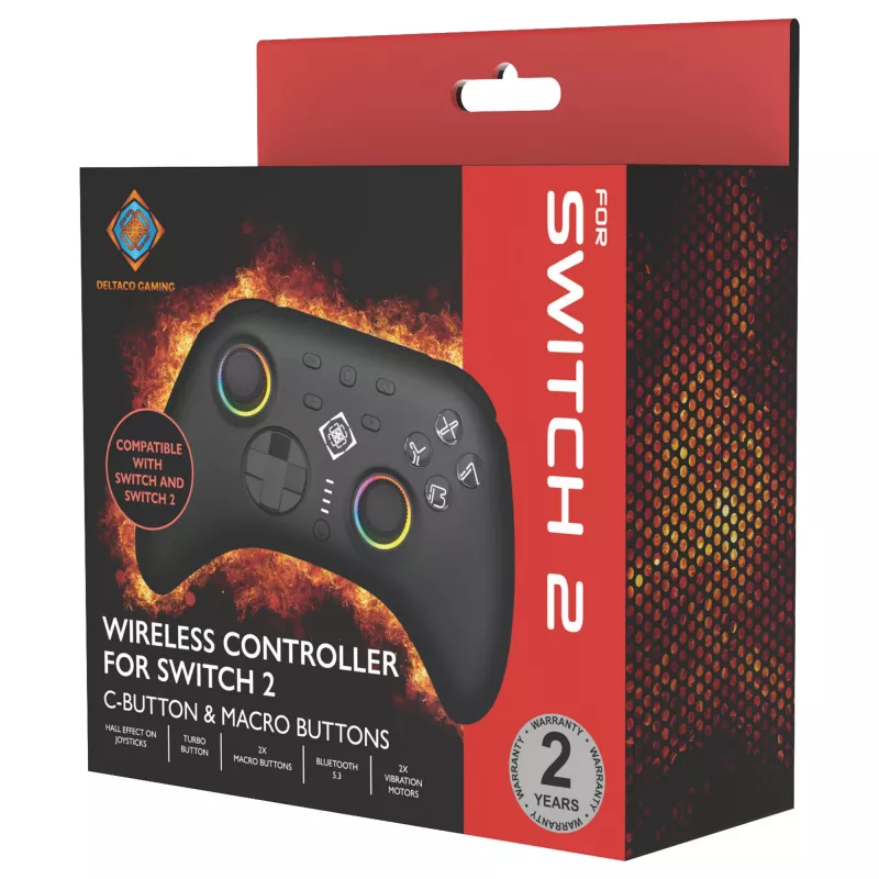 Žaidimų pultas Deltaco GAM-198 Juodas – Bluetooth ir USB (Type-C) skirtas Nintendo Switch, Switch 2, Switch OLED, Android, PC