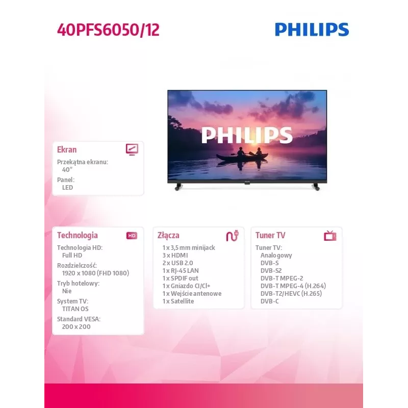 Philips 40PFS6050/12 40 colių Full HD LED išmanusis televizorius su Titan OS