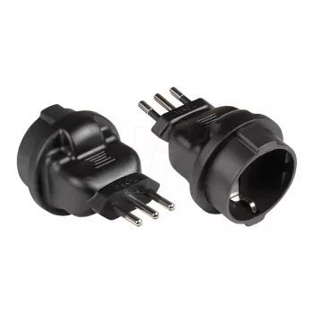 Maitinimo adapteris Italijos kištukas L tipo (CEI 23-16, tiesus) prie įžeminto lizdo F tipo (CEE 7/3, tiesus), juodas, Good Connections® (PA-6502S)