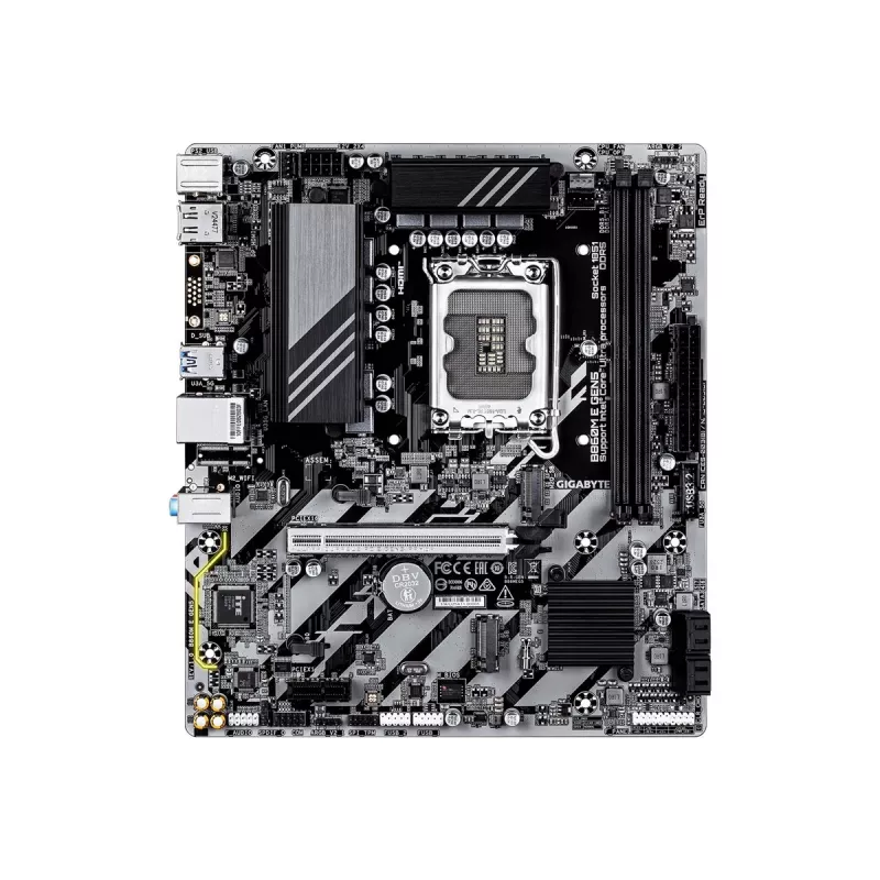 Motininė plokštė GIGABYTE B860M E GEN5 LGA1851, skirta Intel Core Ultra, DDR5 iki 8800MHz (O.C.), 2x PCIe 4.0 M.2, 1GbE