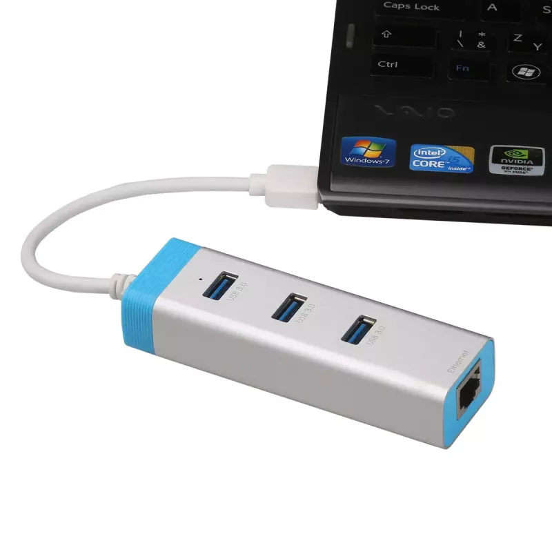 USB 3.0 3 prievadų metalinis šakotuvas su Gigabit Ethernet ITEC U3GLAN3HUB, sidabrinis