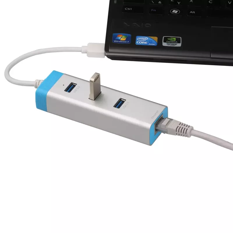 USB 3.0 3 prievadų metalinis šakotuvas su Gigabit Ethernet ITEC U3GLAN3HUB, sidabrinis