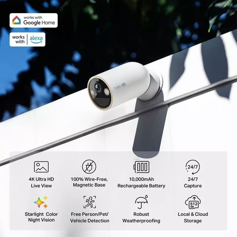 TP-Link Tapo C460 belaidė saugumo kamera, 4K Ultra HD, 10000 mAh baterija, IP66