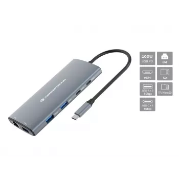 CONCEPTRONIC 10-1 Dock USB-C → HDMI / 2xUSB-C / 3xUSB-A + 20 cm pilka