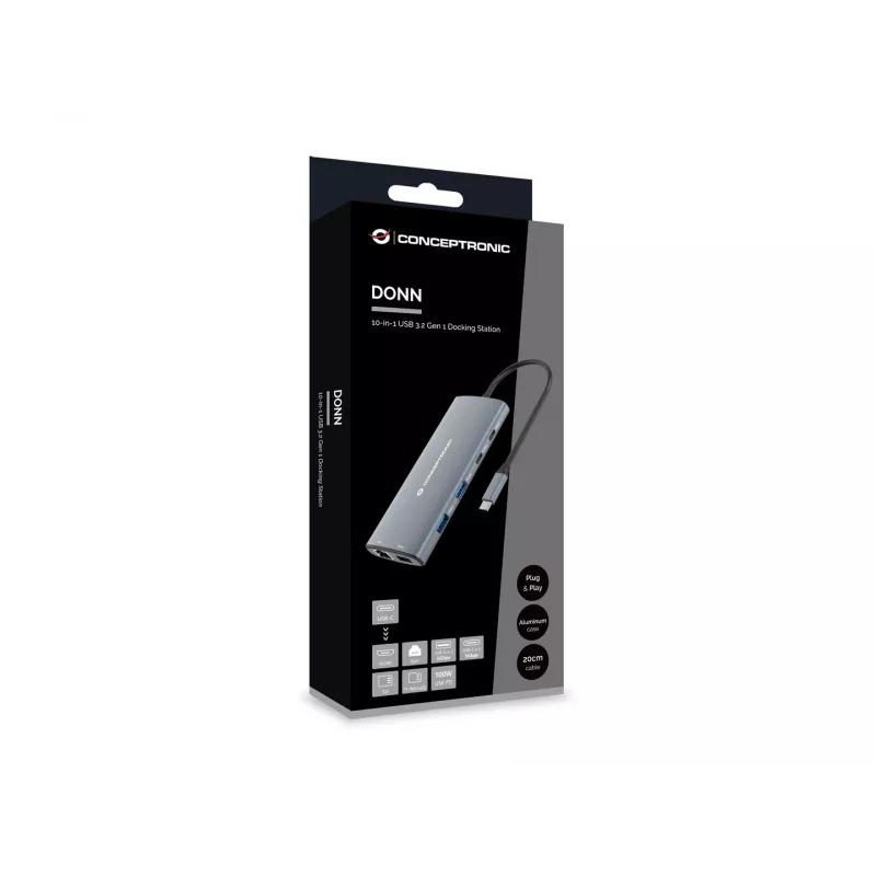 CONCEPTRONIC 10-1 Dock USB-C → HDMI / 2xUSB-C / 3xUSB-A + 20 cm pilka