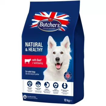 Sausas šunų ėdalas BUTCHER'S Natural & Healthy Dog su jautiena – 10 kg, pilnavertis suaugusiems šunims