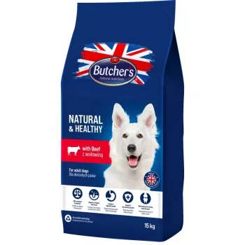Sausas šunų ėdalas BUTCHER'S Natural & Healthy Dog su jautiena — 15 kg