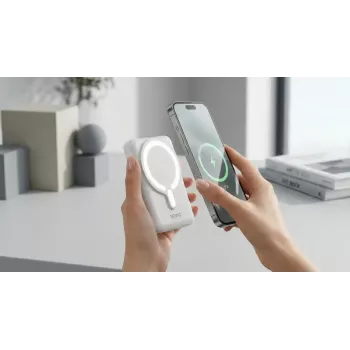 Power bank SAVIO BA-13 10000 mAh su belaidžiu įkrovimu ir 20 W išvestimi, Baltas