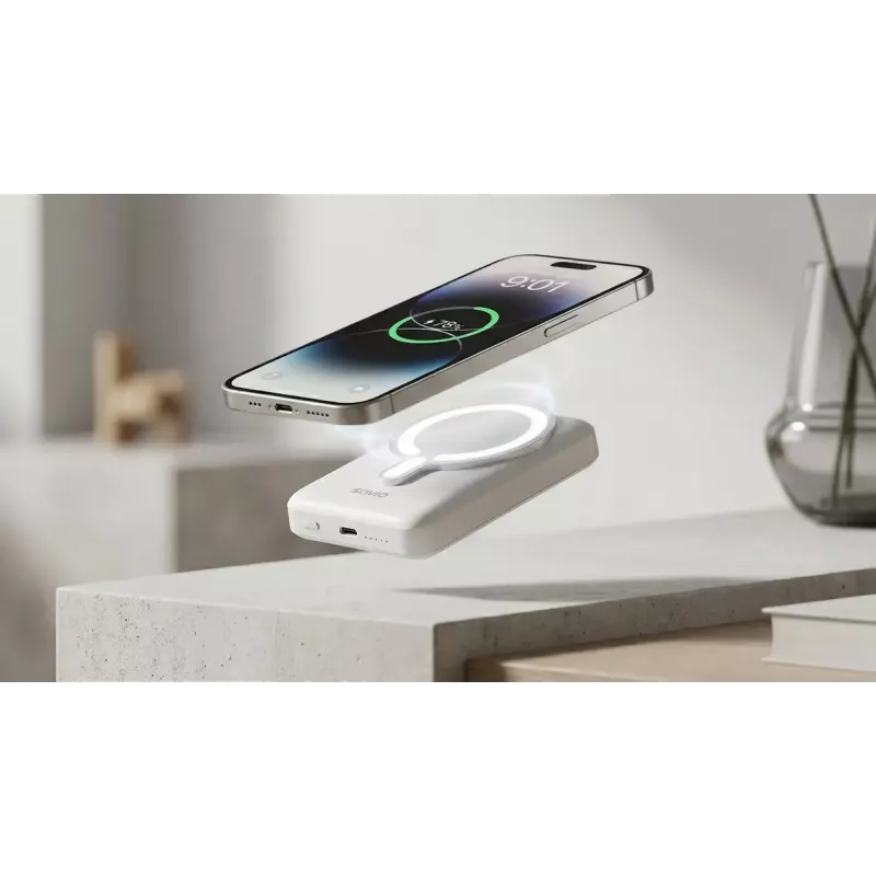 Power bank SAVIO BA-13 10000 mAh su belaidžiu įkrovimu ir 20 W išvestimi, Baltas