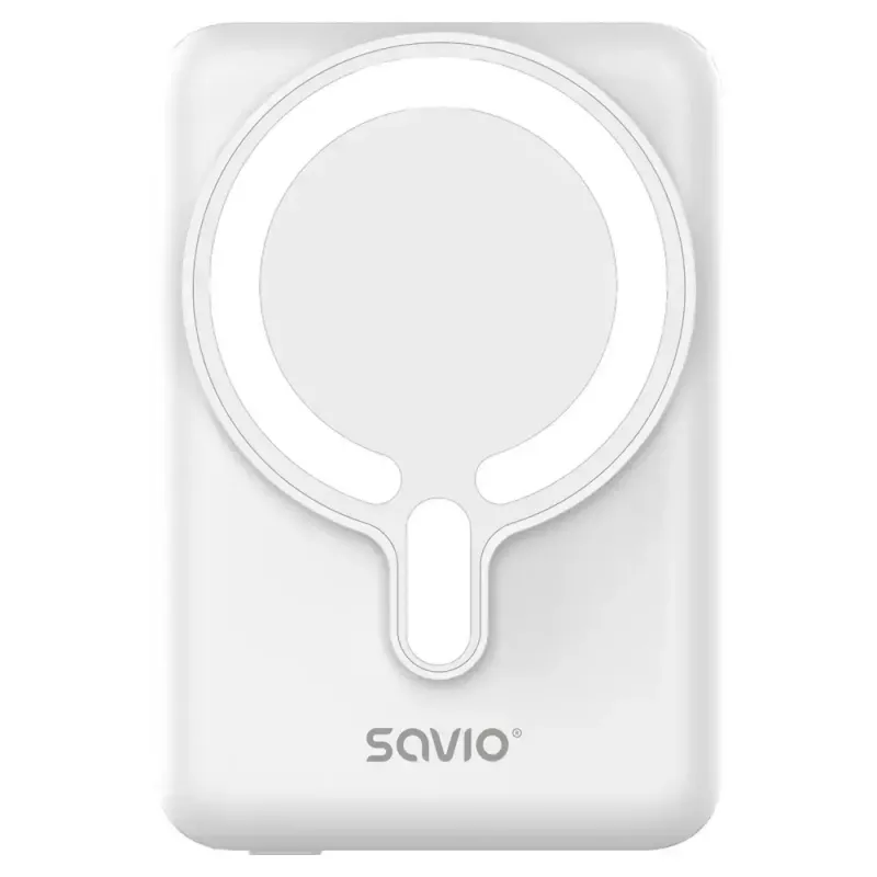 Power bank SAVIO BA-13 10000 mAh su belaidžiu įkrovimu ir 20 W išvestimi, Baltas