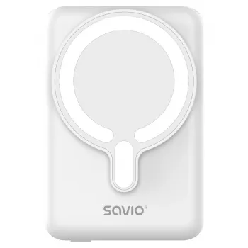 Power bank SAVIO BA-13 10000 mAh su belaidžiu įkrovimu ir 20 W išvestimi, Baltas
