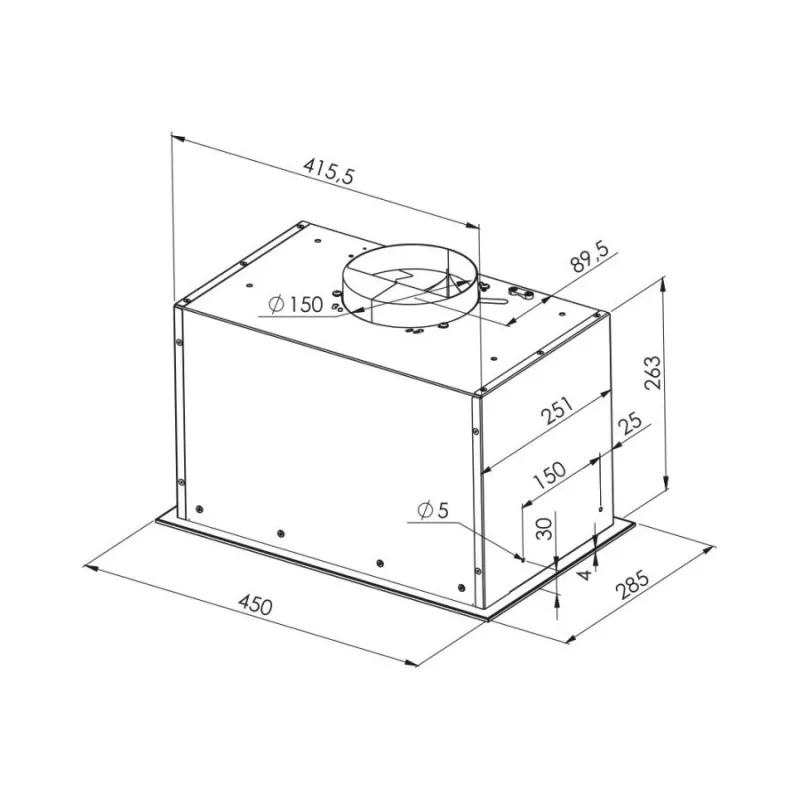 Įmontuojamas gartraukis MPM MPM-45-OW-06/W — 450 mm, 645 m³/h, 3 greičiai, aliumininis riebalų filtras, baltas