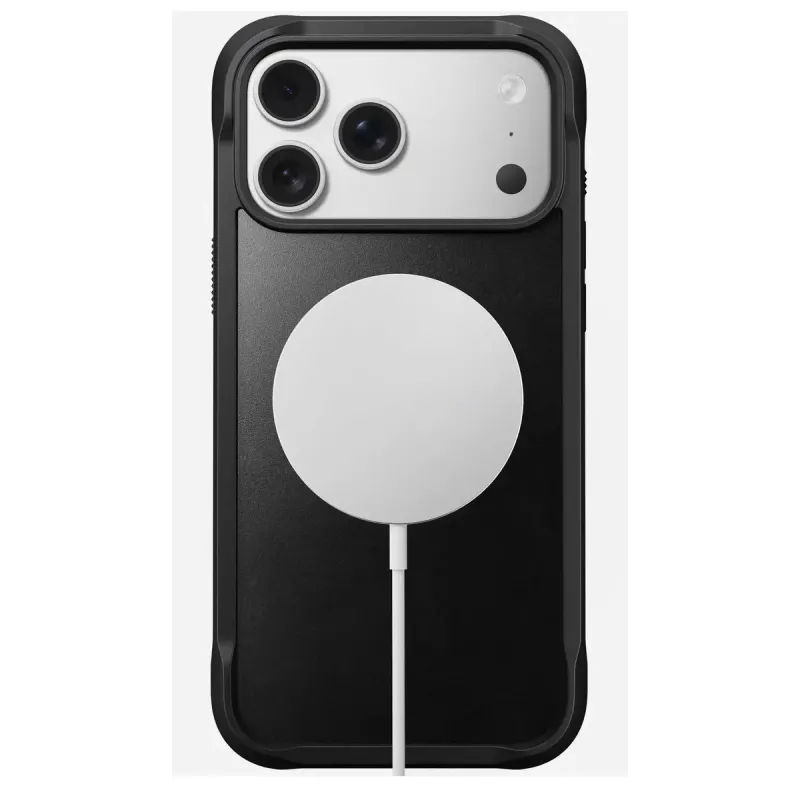 Dėklas „Nomad Rugged Leather Case“, skirtas iPhone 17 Pro Max, oda + TPU + PC, tinka 17,5 cm (6,9 col.) ekranui, juoda