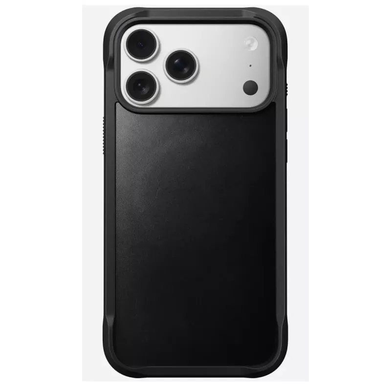 Dėklas „Nomad Rugged Leather Case“, skirtas iPhone 17 Pro Max, oda + TPU + PC, tinka 17,5 cm (6,9 col.) ekranui, juoda