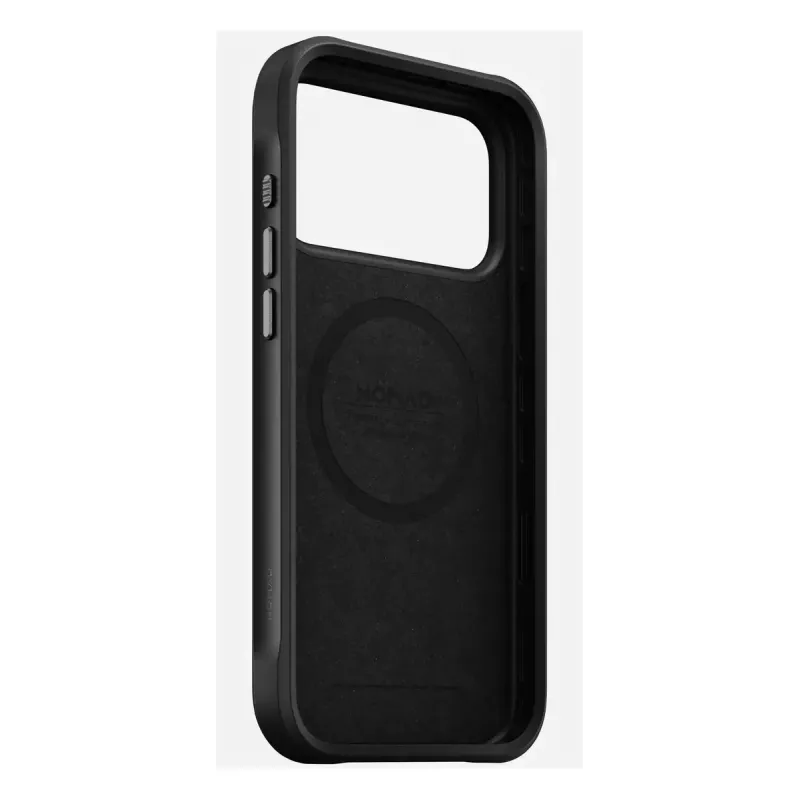 Dėklas „Nomad Rugged Leather Case“, skirtas iPhone 17 Pro Max, oda + TPU + PC, tinka 17,5 cm (6,9 col.) ekranui, juoda