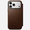 Odinis dėklas su užsegimu Nomad Modern Leather Folio, skirtas iPhone 17 Pro Max (6,9 colio), ruda spalva, oda/aliuminis, 4 kortelių kišenės