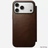 Odinis dėklas su užsegimu Nomad Modern Leather Folio, skirtas iPhone 17 Pro Max (6,9 colio), ruda spalva, oda/aliuminis, 4 kortelių kišenės