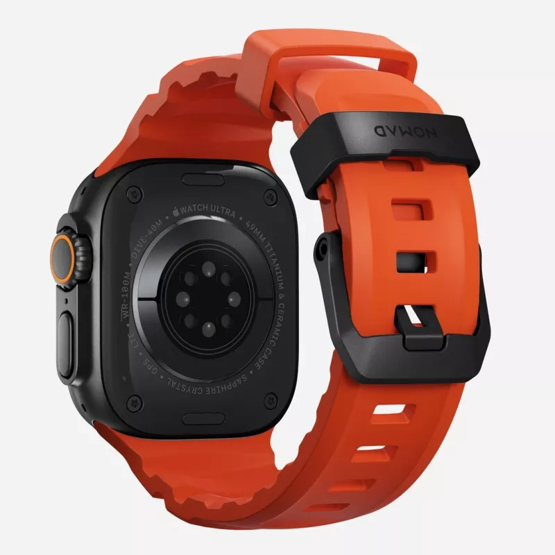 NOMAD Rocky Point Band, skirta Apple Watch 46/49 mm, FKM ir titanas, Magma/Black Hardware