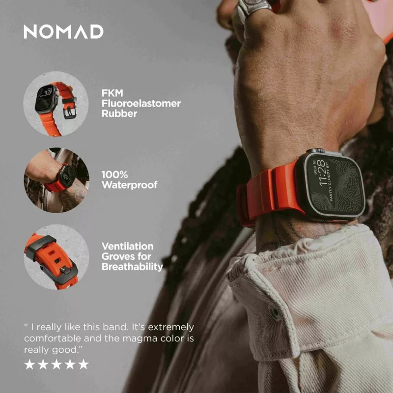 NOMAD Rocky Point Band, skirta Apple Watch 46/49 mm, FKM ir titanas, Magma/Black Hardware