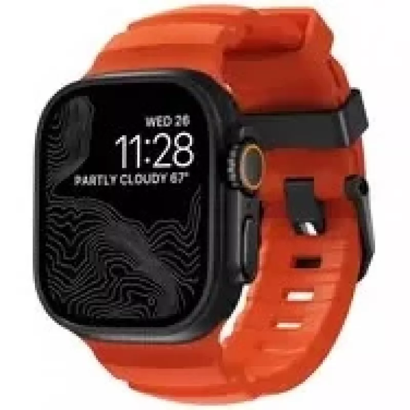 NOMAD Rocky Point Band, skirta Apple Watch 46/49 mm, FKM ir titanas, Magma/Black Hardware