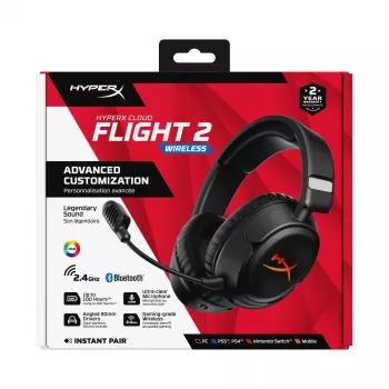 Belaidės žaidimų ausinės HyperX Cloud Flight 2 — uždengiančios ausis, juodos