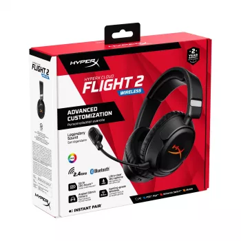 Belaidės žaidimų ausinės HyperX Cloud Flight 2 — uždengiančios ausis, juodos