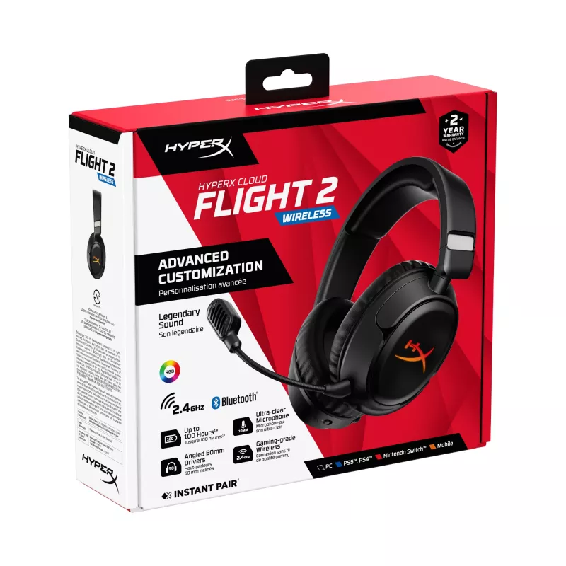 Belaidės žaidimų ausinės HyperX Cloud Flight 2 — uždengiančios ausis, juodos