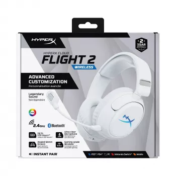 Belaidės žaidimų ausinės KINGSTON HyperX Cloud Flight 2 su USB-C ir Bluetooth, baltos