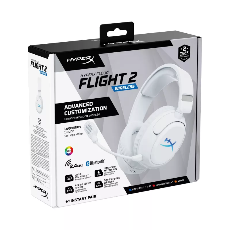 Belaidės žaidimų ausinės KINGSTON HyperX Cloud Flight 2 su USB-C ir Bluetooth, baltos