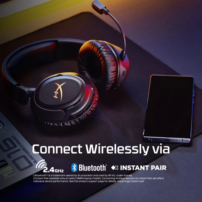 Belaidės žaidimų ausinės KINGSTON HyperX Cloud Flight 2 su USB-C ir Bluetooth, baltos