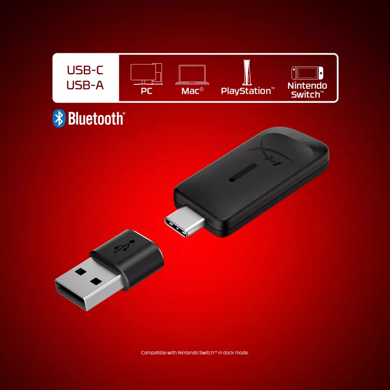 Belaidės žaidimų ausinės KINGSTON HyperX Cloud Flight 2 su USB-C ir Bluetooth, baltos