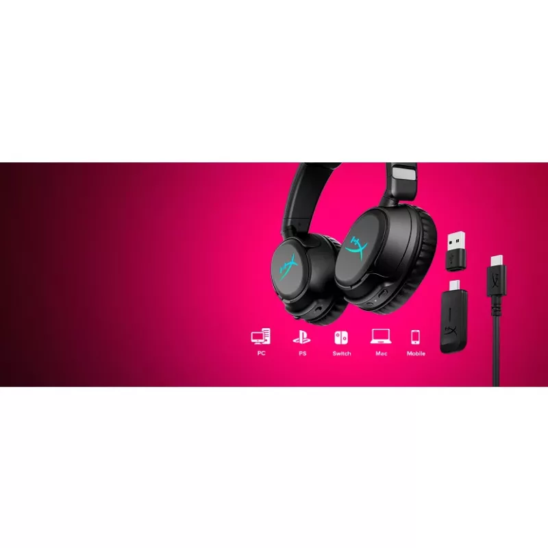 Belaidės žaidimų ausinės KINGSTON HyperX Cloud Flight 2 su USB-C ir Bluetooth, baltos