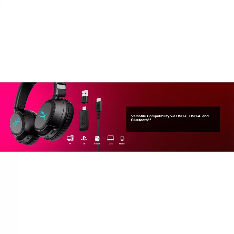 Belaidės žaidimų ausinės KINGSTON HyperX Cloud Flight 2 su USB-C ir Bluetooth, baltos