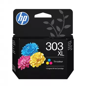 HP 303XL Didelės talpos originalus trispalvis rašalo kasetė, aukštos išeigos, žydra, purpurinė, geltona, dažų pagrindo rašalas, 1 vnt., 415 puslapių, vienetinė pakuotė