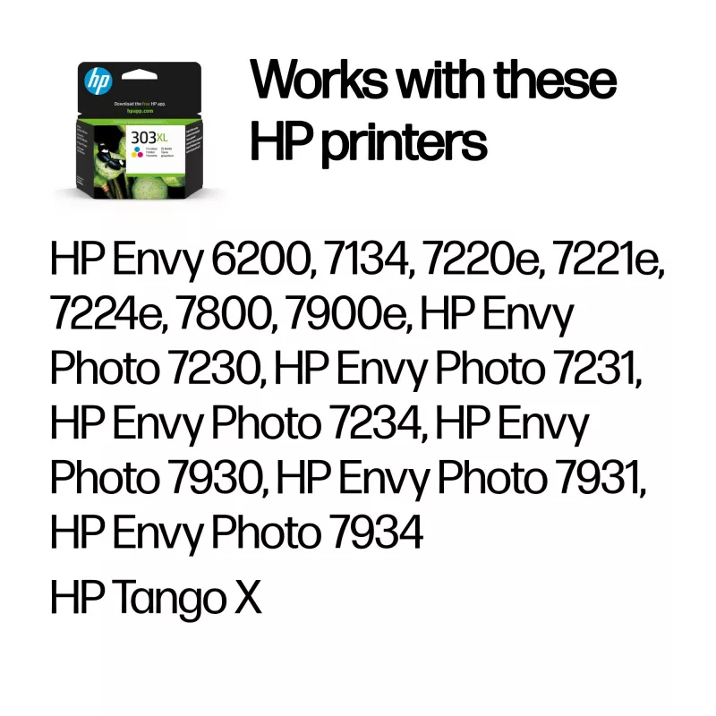 HP 303XL Didelės talpos originalus trispalvis rašalo kasetė, aukštos išeigos, žydra, purpurinė, geltona, dažų pagrindo rašalas, 1 vnt., 415 puslapių, vienetinė pakuotė