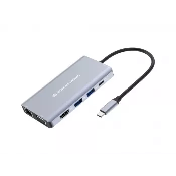 Conceptronic DONN20G 10-in-1 USB 3.2 Gen 1 Dockingo stotelė, HDMI, VGA, USB-A 5Gbps, USB-C 5Gbps, SD, TF/MicroSD, Garsas, GbE LAN, 100W USB PD