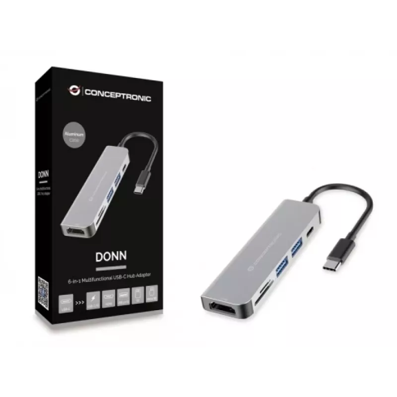 Conceptronic DONN02G USB-C dokas / prievadų replikatorius USB 3.2 Gen 1 (3.1 Gen 1) Type-C, aliuminis