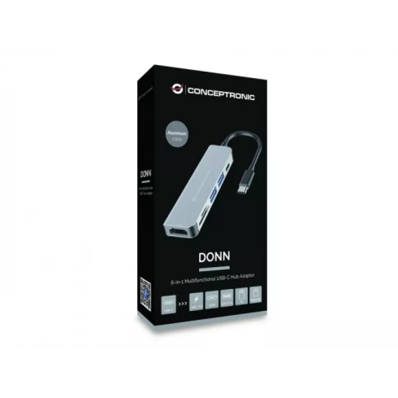 Conceptronic DONN02G USB-C dokas / prievadų replikatorius USB 3.2 Gen 1 (3.1 Gen 1) Type-C, aliuminis