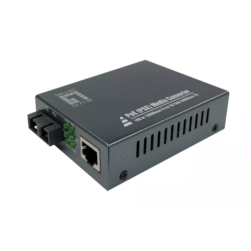 LevelOne GVT-2014 RJ45 į SC Gigabitinis medijos keitiklis, PoE PSE, vienmodis šviesolaidis, 20 km