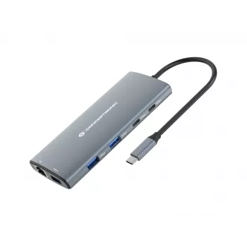 Conceptronic DONN06G 10-in-1 USB 3.2 Gen 1 dokavimo stotelė, HDMI, 100W USB PD, USB-C 5Gbps x 2, USB-A 5Gbps x 3, SD, TF/MicroSD, GbE