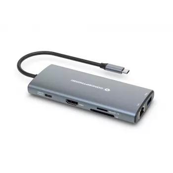 Conceptronic DONN06G 10-in-1 USB 3.2 Gen 1 dokavimo stotelė, HDMI, 100W USB PD, USB-C 5Gbps x 2, USB-A 5Gbps x 3, SD, TF/MicroSD, GbE