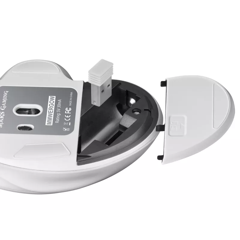 Mars Gaming MMWERGO Belaidė pelė Ergonomiška Balta, Dešinei rankai, Mechaninė, RF Belaidė, 3200 DPI, Balta