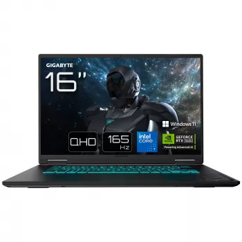 Nešiojamas kompiuteris GIGABYTE GAMING A16 PRO DYHG5DECC4SH, Intel Core 7 240H, 16 colių QHD+ ekranas, 32 GB LPDDR5x, 1 TB SSD, NVIDIA® GeForce RTX™ 5080, Wi-Fi 6E, Windows 11 Home, juodas