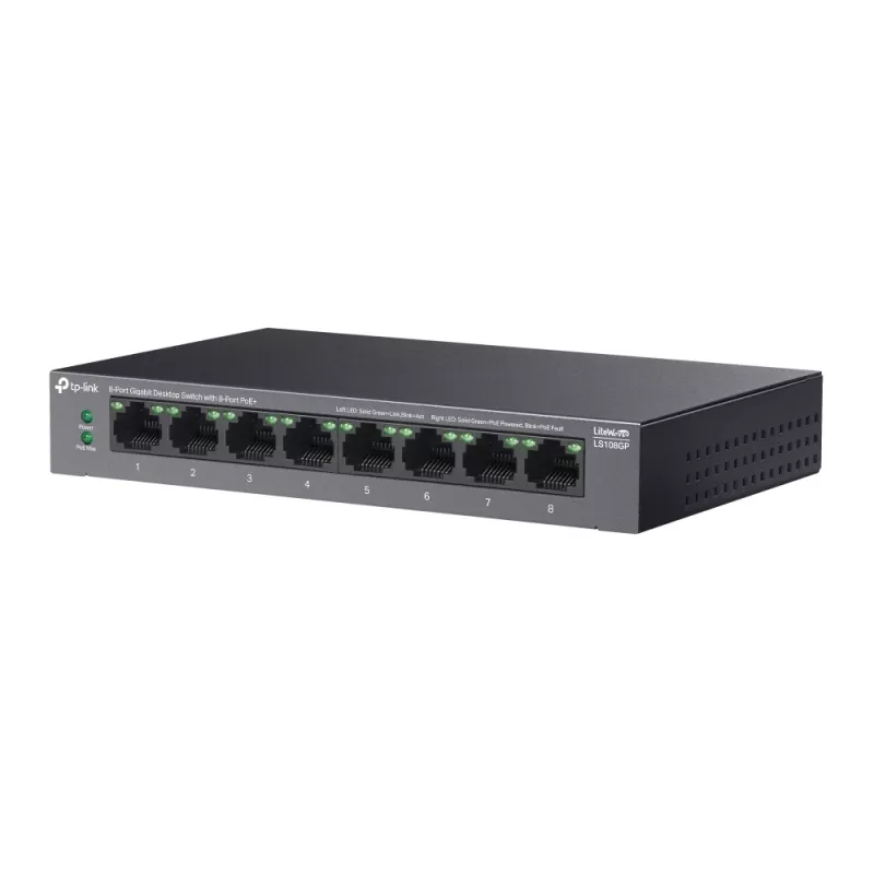 TP-Link LiteWave 8 prievadų Gigabit stalinis komutatorius su 8 prievadais PoE+