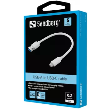 Sandberg USB-C 3.1 į USB-A 3.0 laidas, 0,2 m, baltas