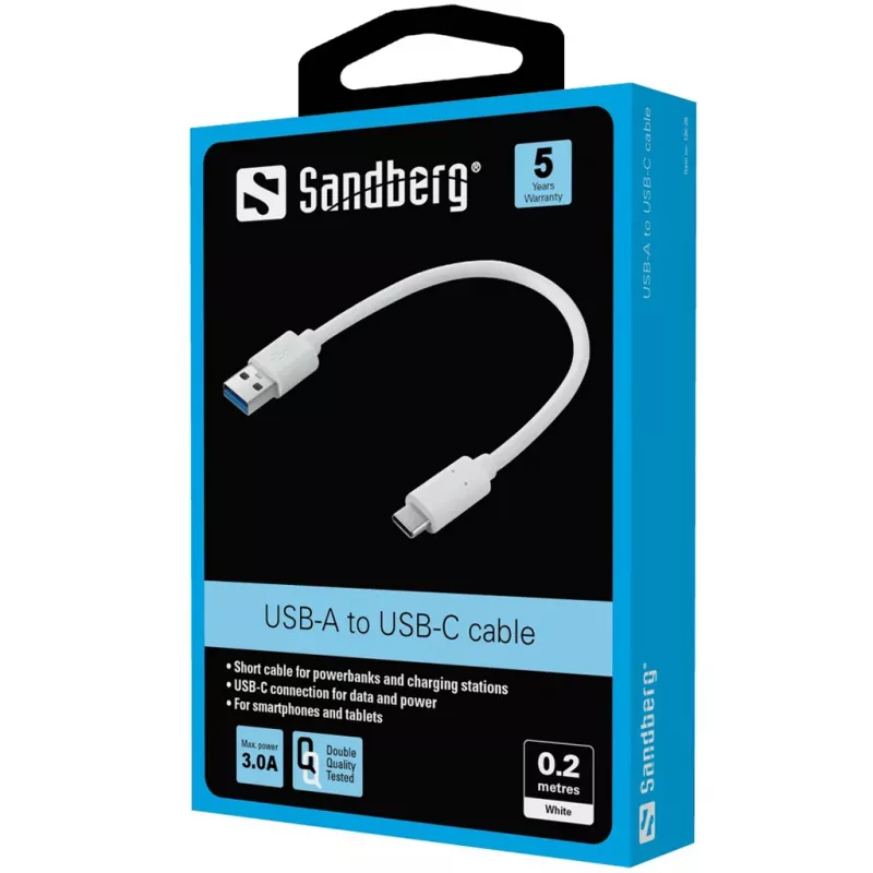 Sandberg USB-C 3.1 į USB-A 3.0 laidas, 0,2 m, baltas