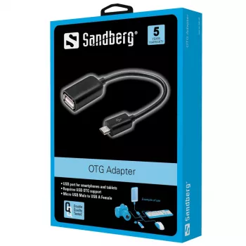 Sandberg OTG adapteris MicroUSB vyriškas – USB moteriškas, Micro-USB B, USB A, USB 2.0, vyriškas/moteriškas, 0.48 Gbit/s, juodas