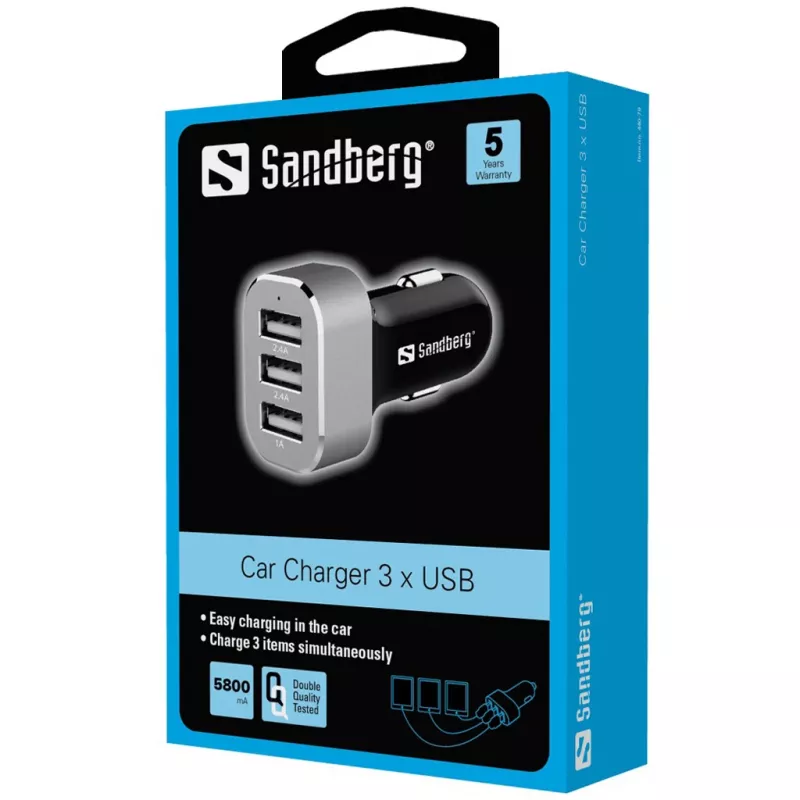 Sandberg Multi Car Charger 3xUSB automobilinis įkroviklis